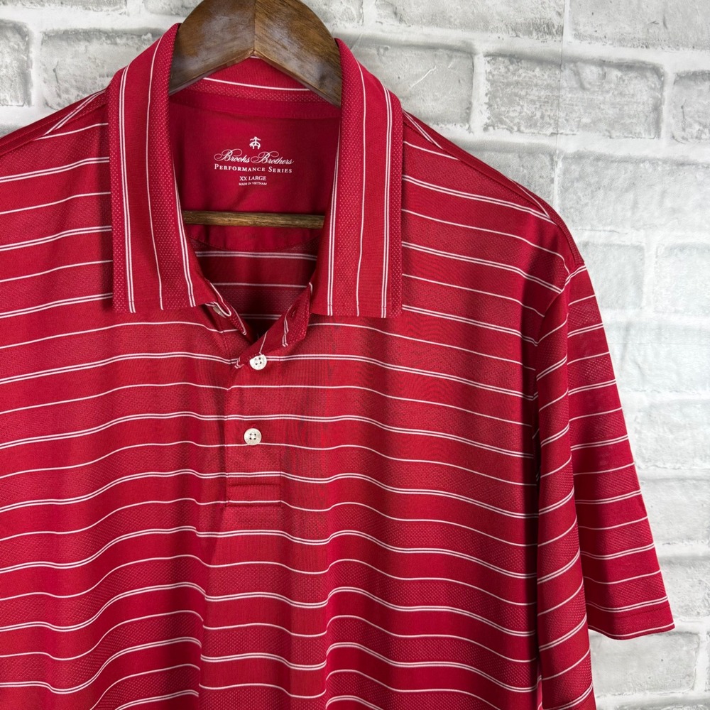 Brooks Brothers Performance Series Red Striped Polo Shirt Mens XXL Short Sleeve